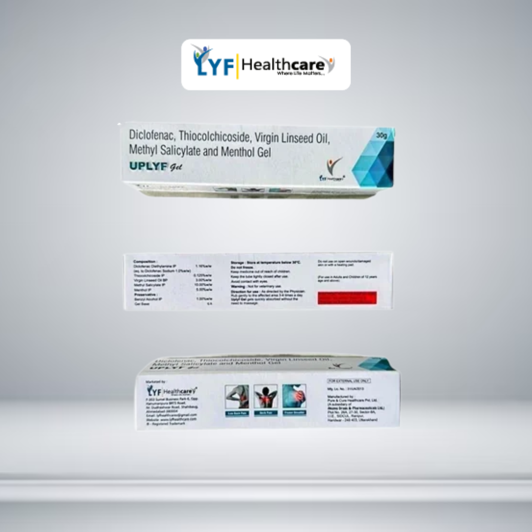 UPLYF Gel - Diclofenac, Thiocochicoside, Virgin linseed oil, Methyl salicylate & Menthol Gel - Image 2